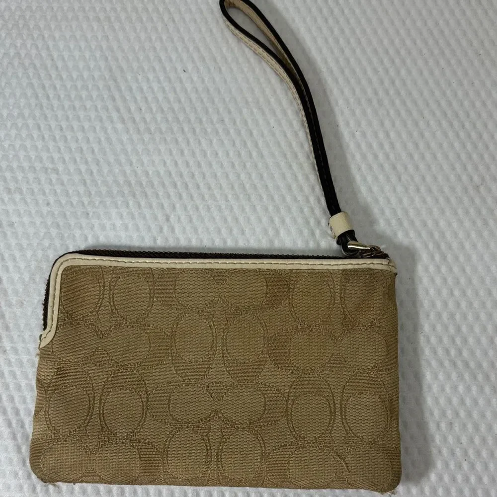 Coach Beige Wristlet with Logo Pattern
